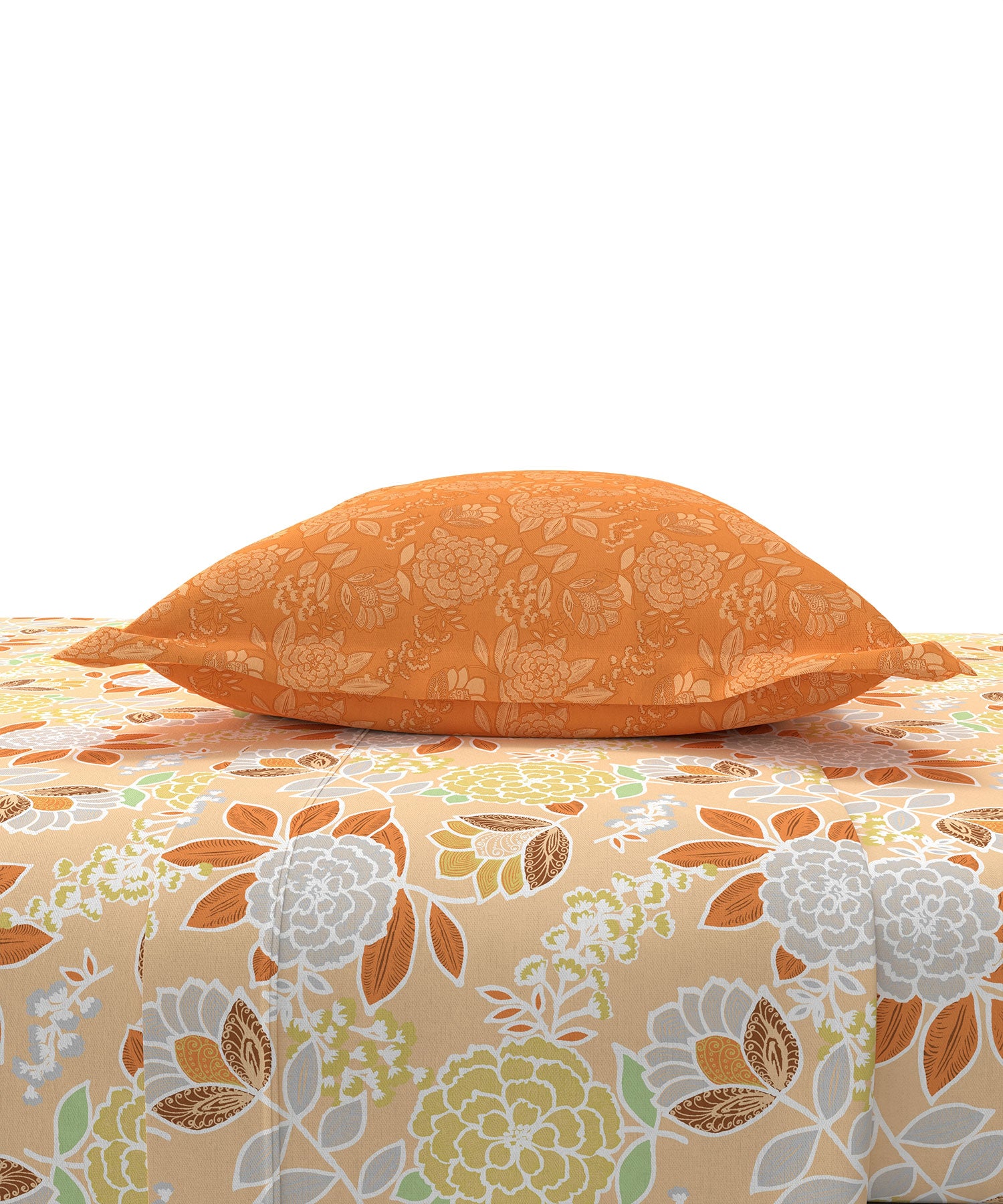 Home Essential King Printed Bedsheet, 144TC, 100% Cotton-Saher Orange
