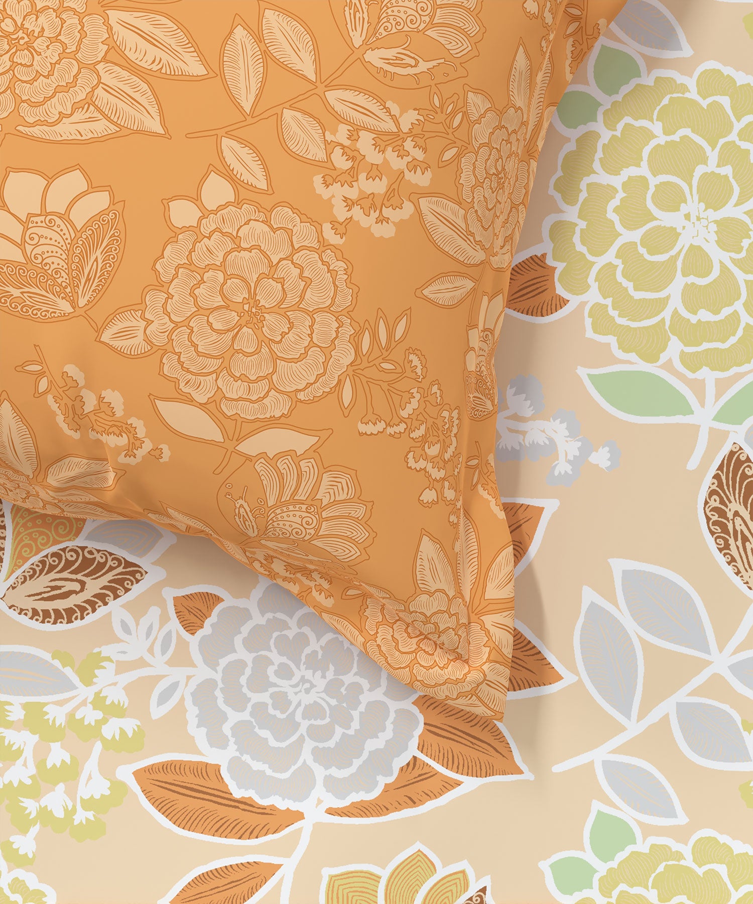 Home Essential King Printed Bedsheet, 144TC, 100% Cotton-Saher Orange