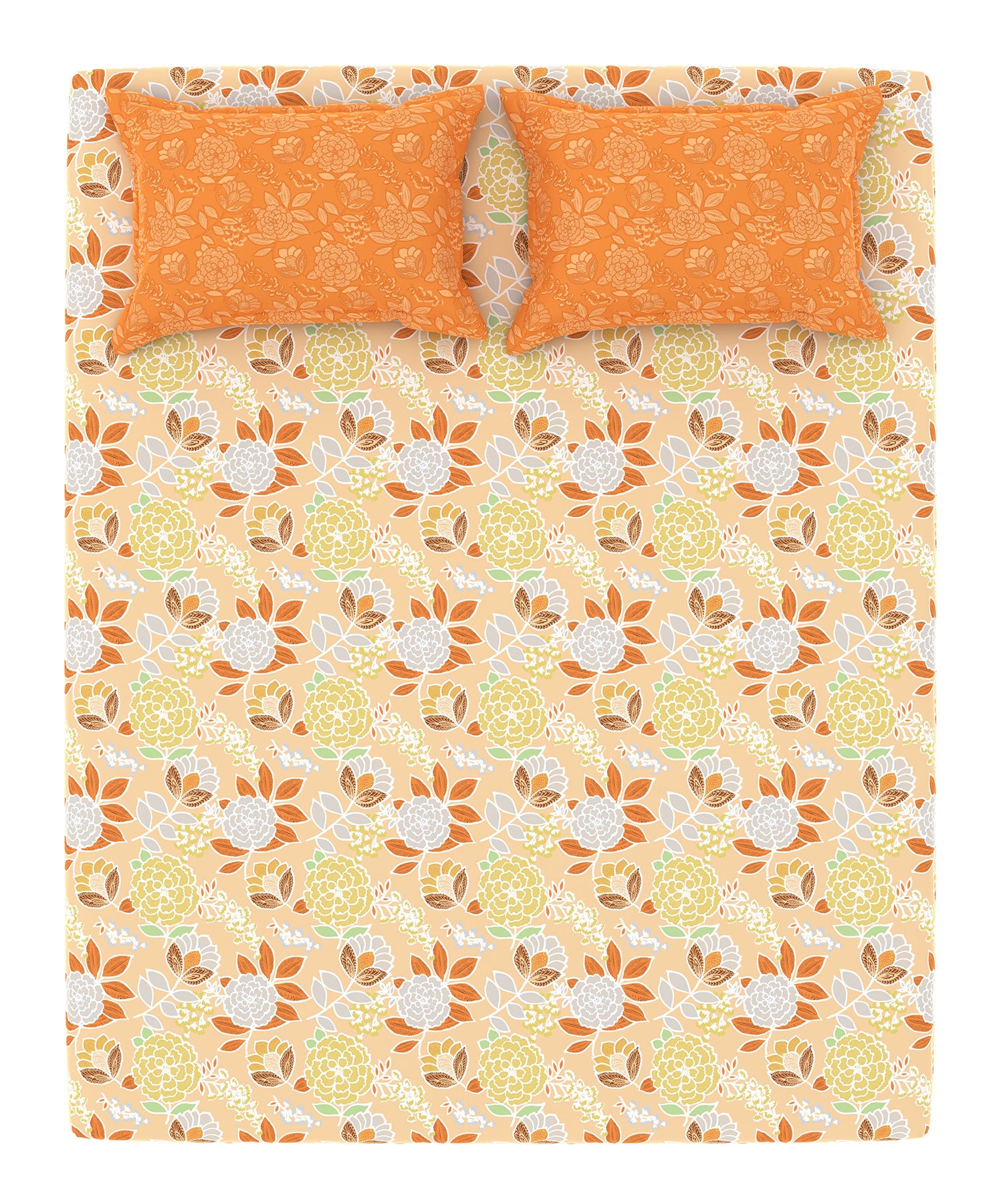 Home Essential King Printed Bedsheet, 144TC, 100% Cotton-Saher Orange