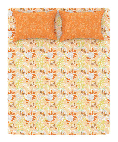 Home Essential King Printed Bedsheet, 144TC, 100% Cotton-Saher Orange