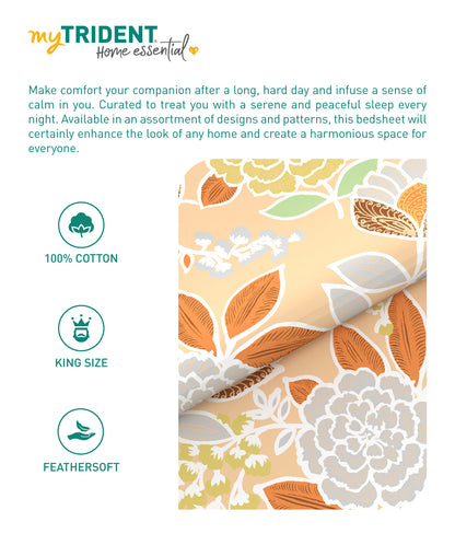 Home Essential King Printed Bedsheet, 144TC, 100% Cotton-Saher Orange