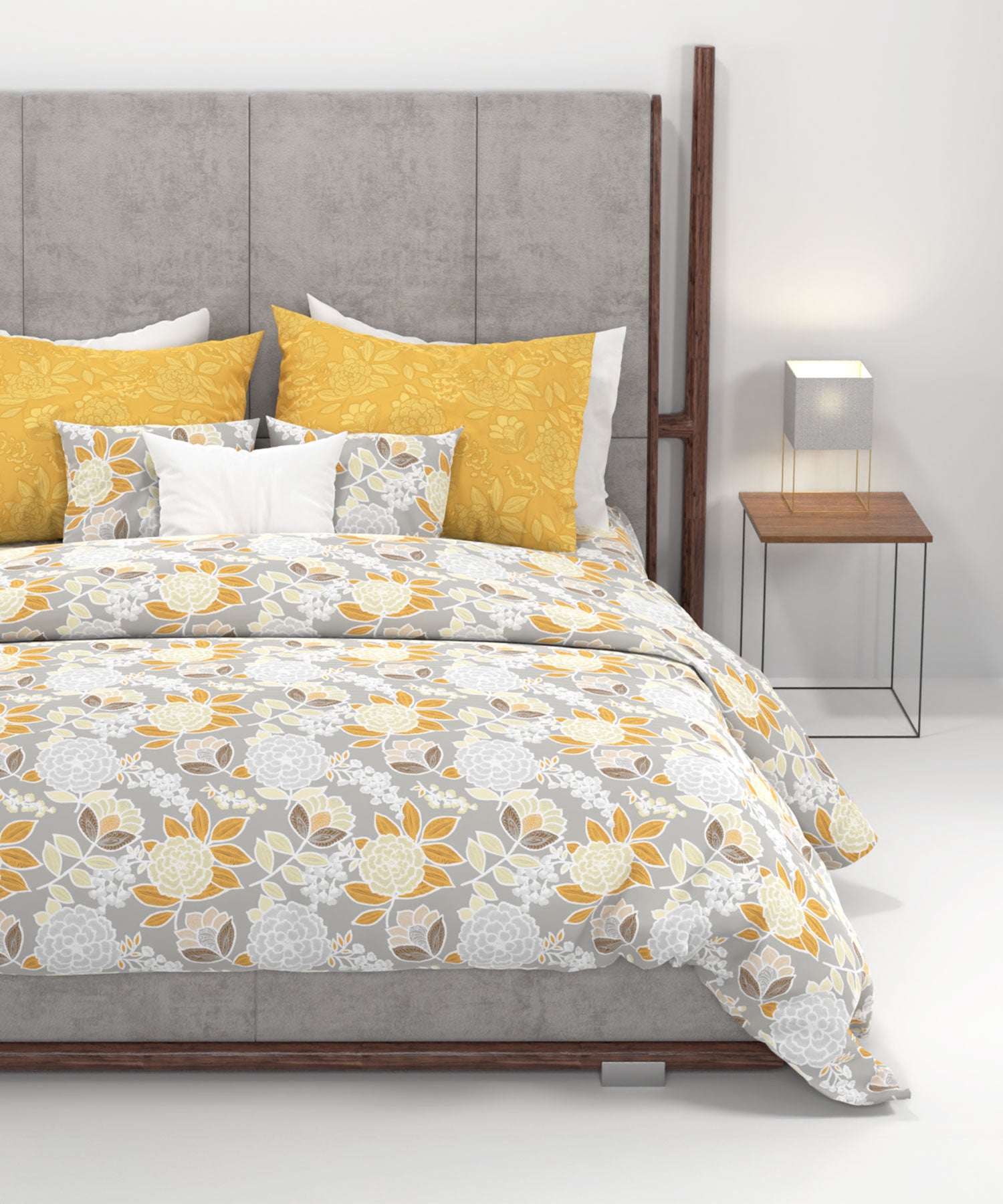 Home Essential King Printed Bedsheet, 144TC, 100% Cotton-Saher Yellow
