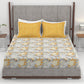Home Essential King Printed Bedsheet, 144TC, 100% Cotton-Saher Yellow