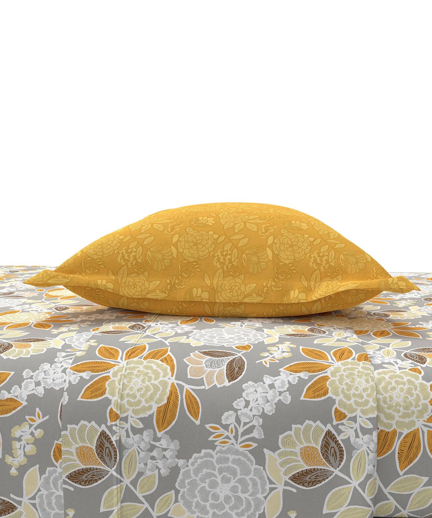 Home Essential King Printed Bedsheet, 144TC, 100% Cotton-Saher Yellow