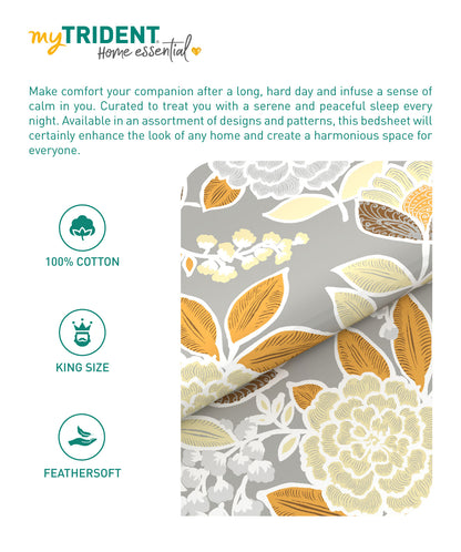 Home Essential King Printed Bedsheet, 144TC, 100% Cotton-Saher Yellow
