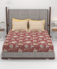 Home Essential King Printed Bedsheet, 144TC, 100% Cotton-Yasmin Red
