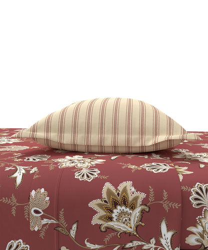 Home Essential King Printed Bedsheet, 144TC, 100% Cotton-Yasmin Red