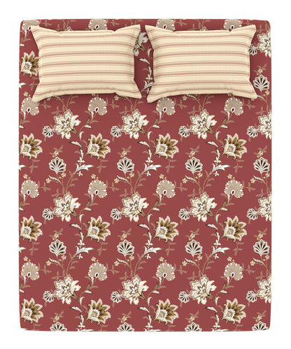 Home Essential King Printed Bedsheet, 144TC, 100% Cotton-Yasmin Red