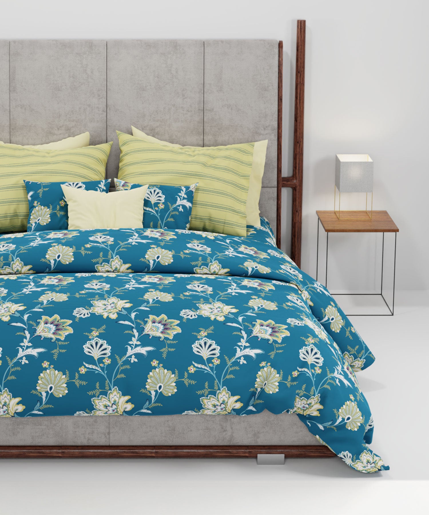 Home Essential King Printed Bedsheet, 144TC, 100% Cotton-Yasmin Teal