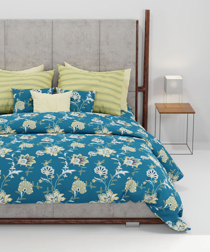Home Essential King Printed Bedsheet, 144TC, 100% Cotton-Yasmin Teal