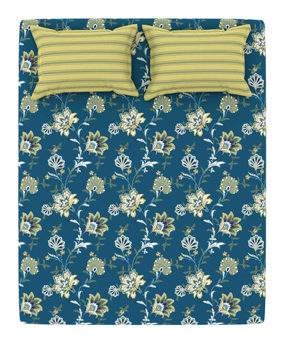 Home Essential King Printed Bedsheet, 144TC, 100% Cotton-Yasmin Teal