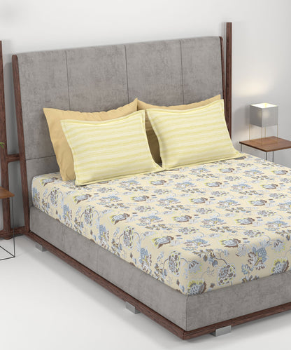 Home Essential King Printed Bedsheet, 144TC, 100% Cotton-Nayra Green