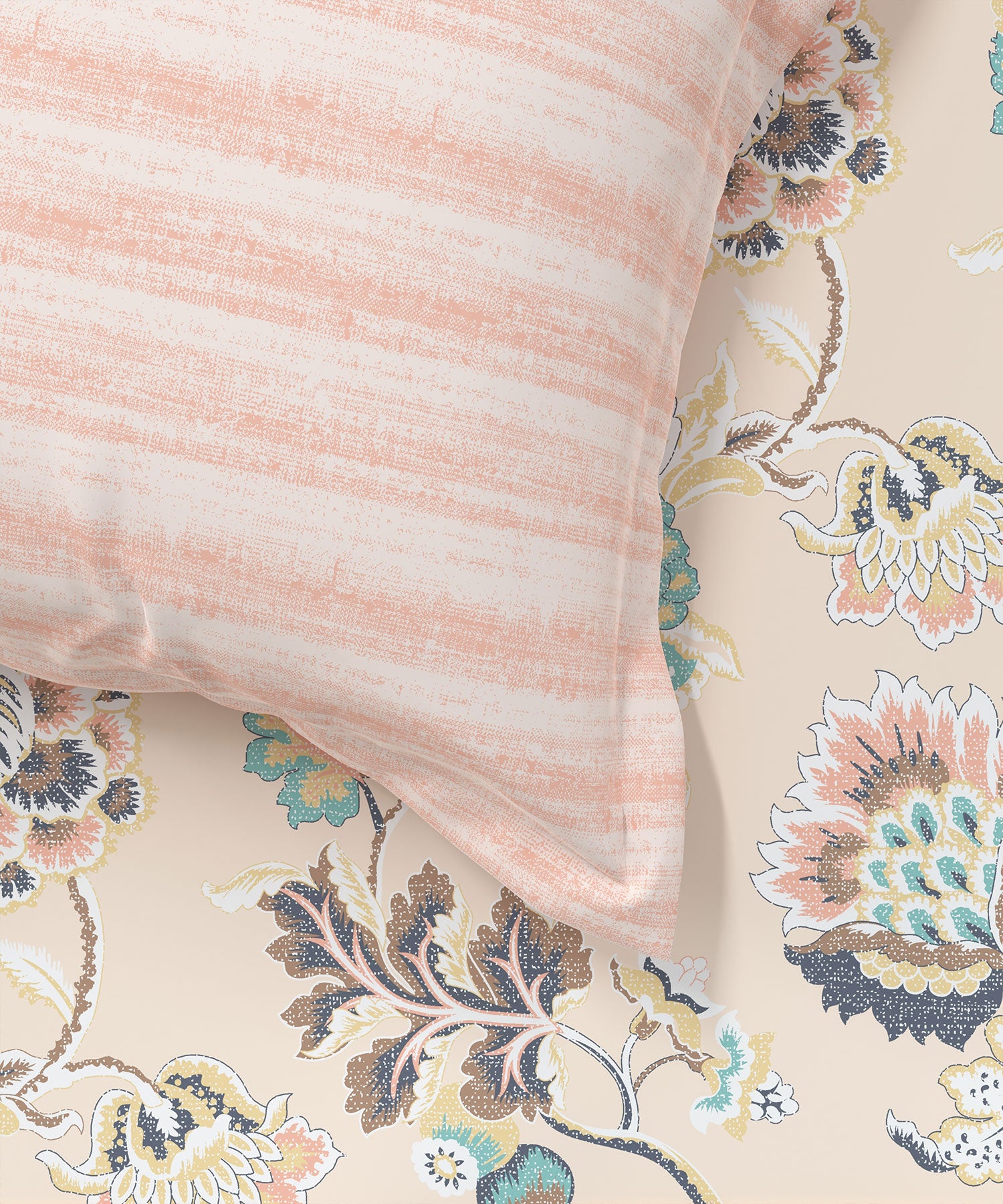 Home Essential King Printed Bedsheet, 144TC, 100% Cotton-Nayra Peach
