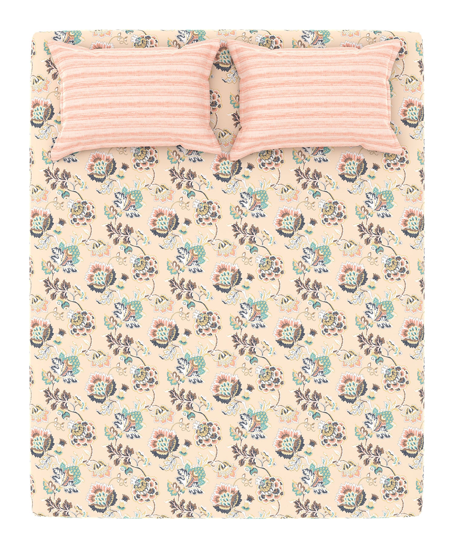 Home Essential King Printed Bedsheet, 144TC, 100% Cotton-Nayra Peach