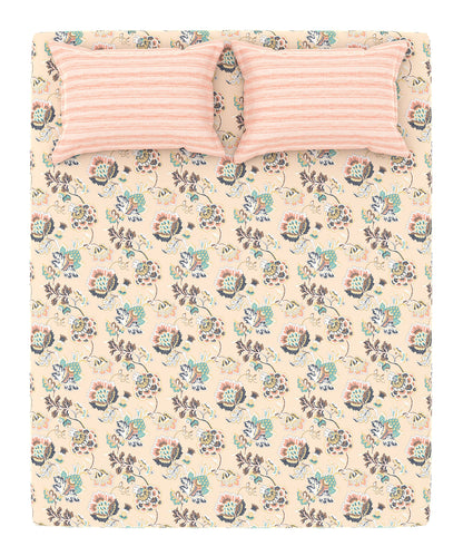 Home Essential King Printed Bedsheet, 144TC, 100% Cotton-Nayra Peach