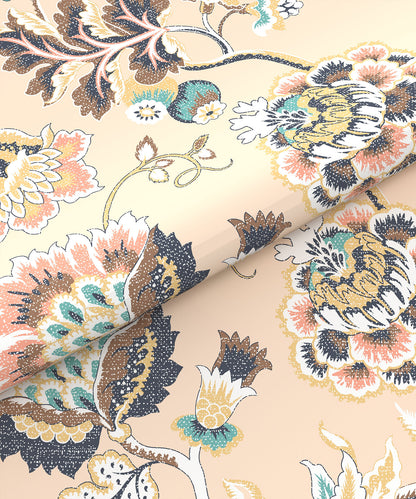 Home Essential King Printed Bedsheet, 144TC, 100% Cotton-Nayra Peach