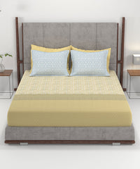 Home Essential King Printed Bedsheet, 144TC, 100% Cotton-Emaar Olive