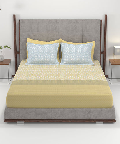Home Essential King Printed Bedsheet, 144TC, 100% Cotton-Emaar Olive