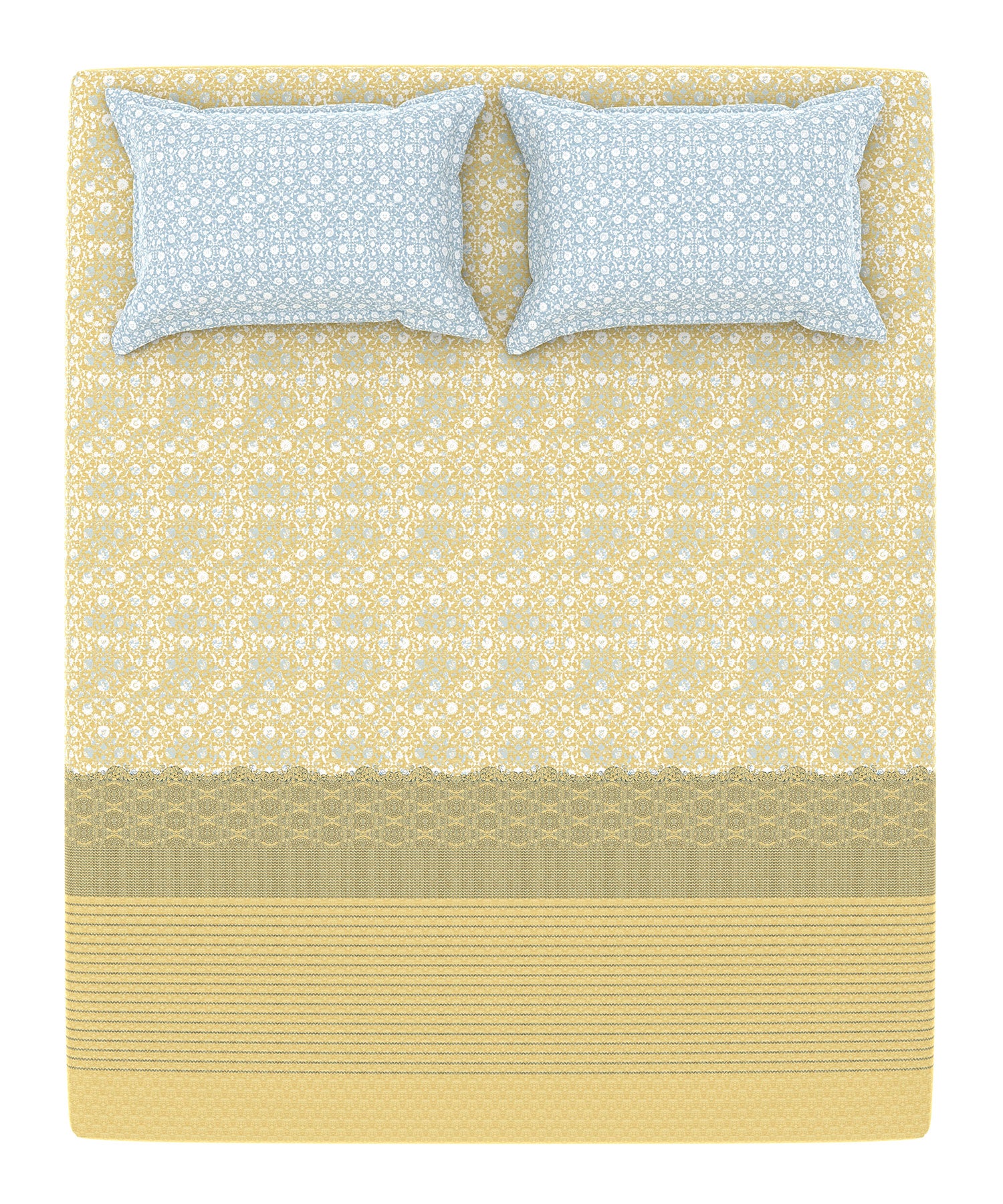 Home Essential King Printed Bedsheet, 144TC, 100% Cotton-Emaar Olive