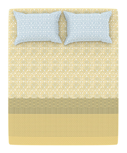 Home Essential King Printed Bedsheet, 144TC, 100% Cotton-Emaar Olive