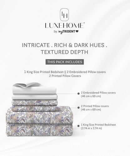 Luxe Home King Bedsheet, Ivy|300 TC Cotton Bamboo|2 Pillow Covers