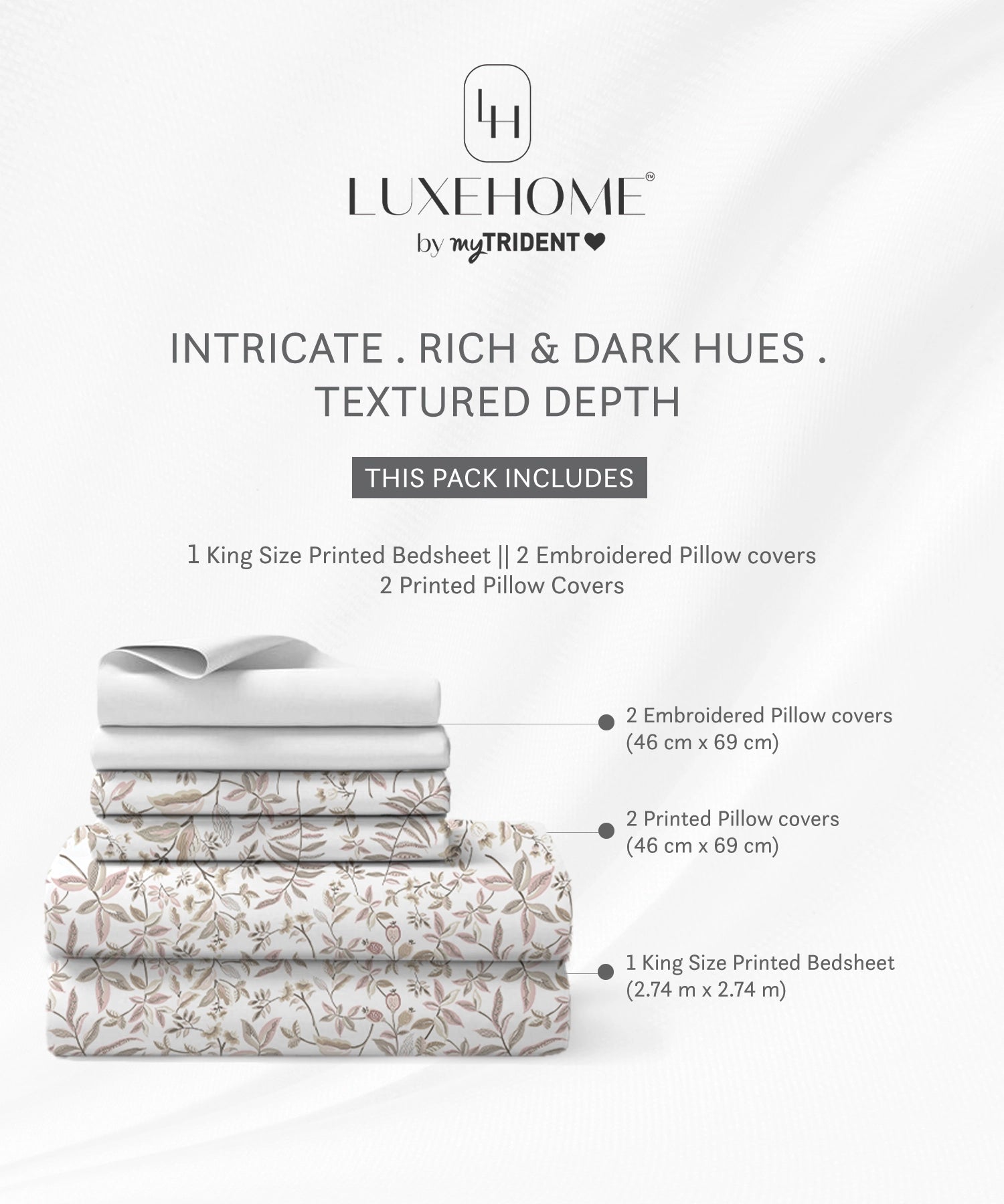 Luxe Home King Bedsheet, Symphony|300 TC Cotton Bamboo|2 Pillow Covers