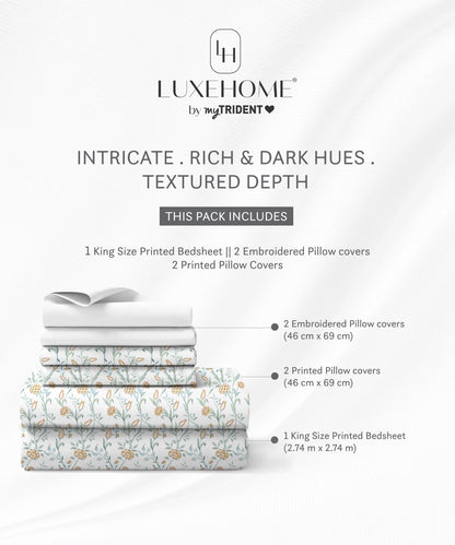 Luxe Home King Bedsheet, Amber|300 TC Cotton Bamboo|2 Pillow Covers