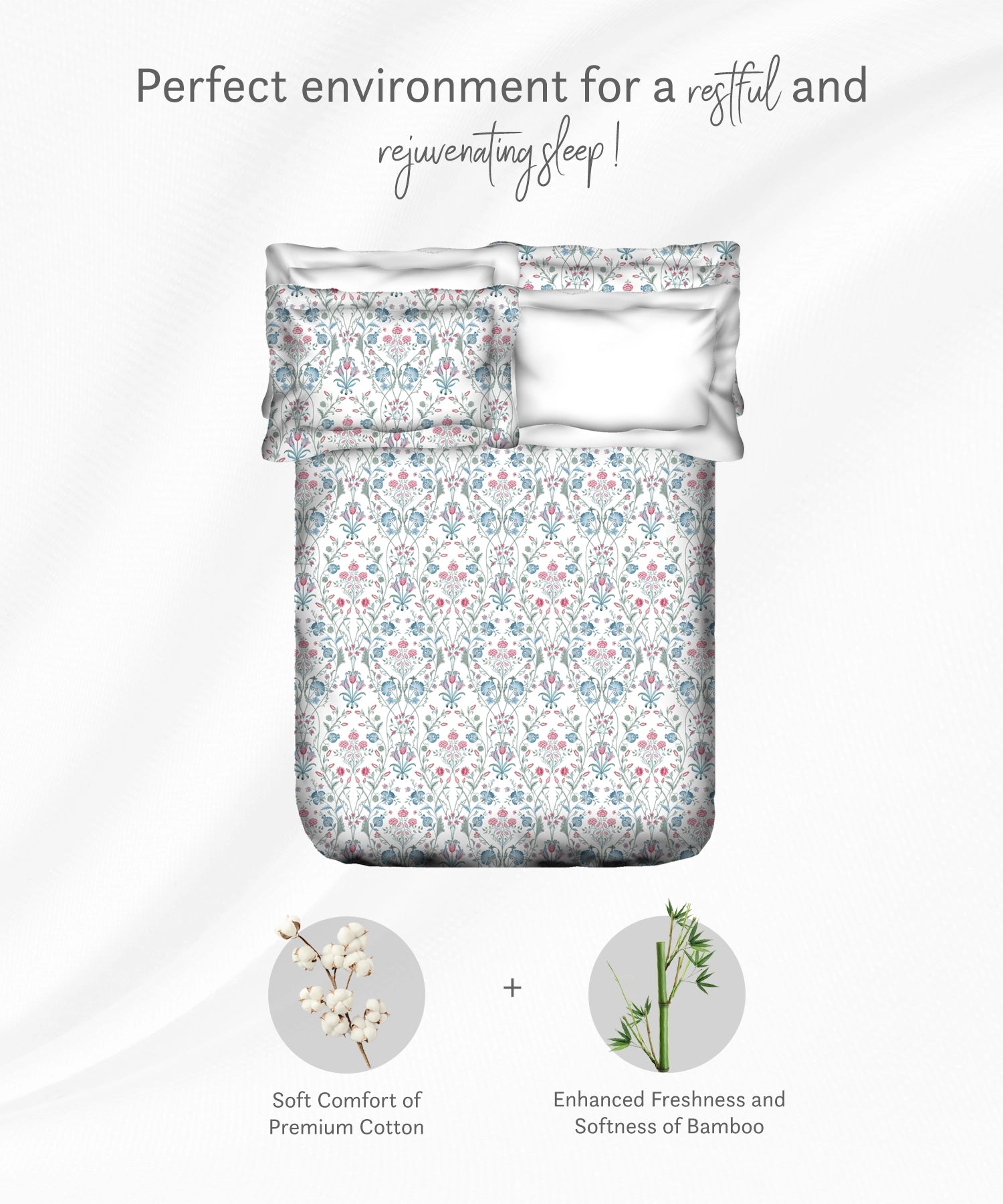 Luxe Home King Bedsheet, Khalij|300 TC Cotton Bamboo|2 Pillow Covers