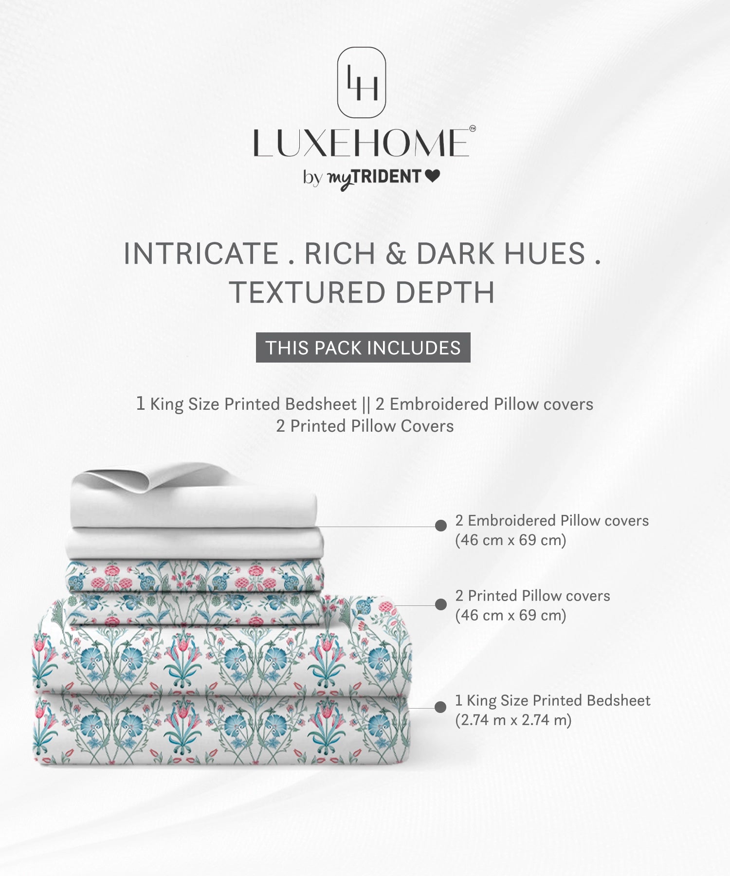 Luxe Home King Bedsheet, Khalij|300 TC Cotton Bamboo|4 Pillow Covers