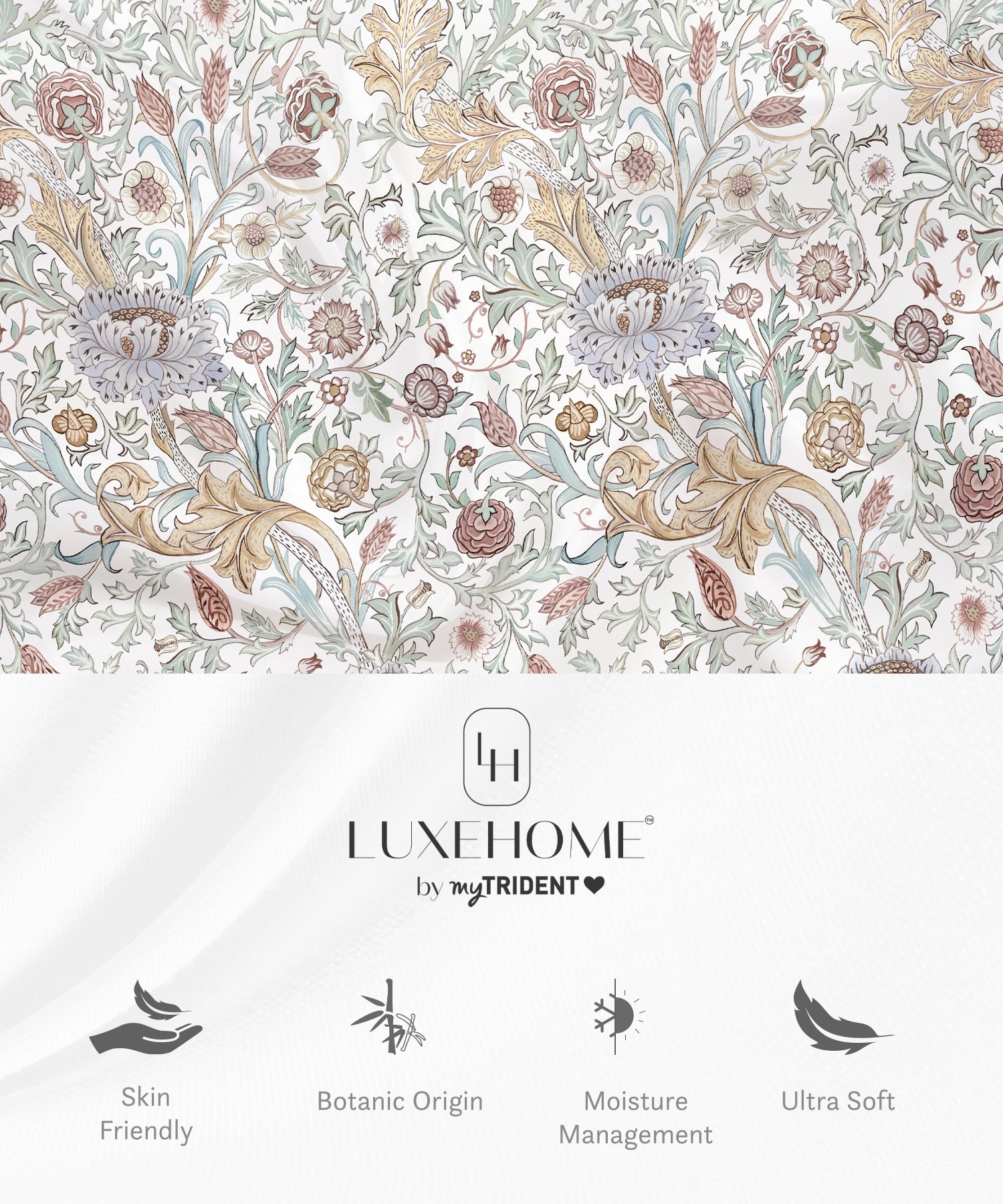Luxe Home King Bedsheet, Morris Garden|300 TC Cotton Bamboo|2 Pillow Covers