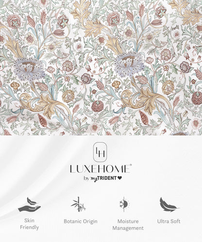 Luxe Home King Bedsheet, Morris Garden|300 TC Cotton Bamboo|2 Pillow Covers
