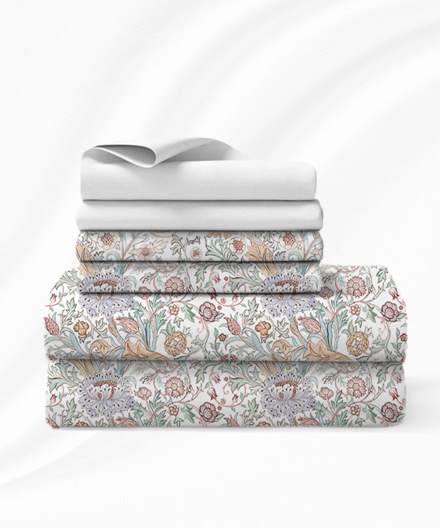 Luxe Home King Bedsheet, Morris Garden|300 TC Cotton Bamboo|2 Pillow Covers