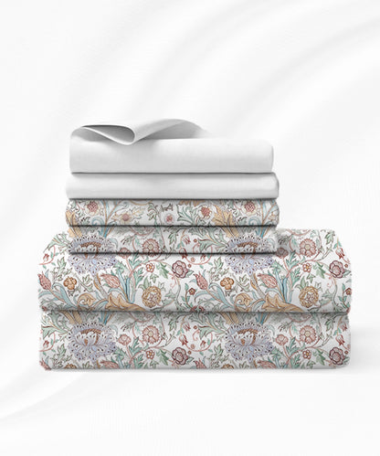Luxe Home King Bedsheet, Morris Garden|300 TC Cotton Bamboo|2 Pillow Covers
