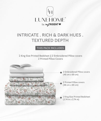 Luxe Home King Bedsheet, Ginni|300 TC Cotton Bamboo|2 Pillow Covers