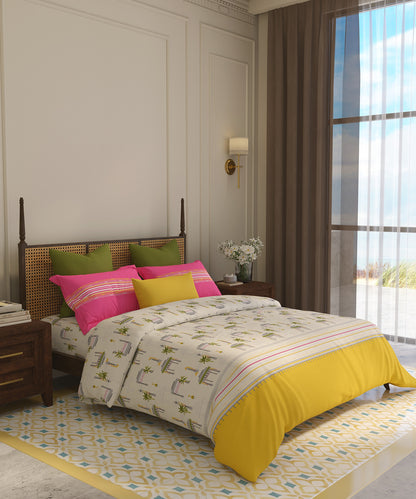 Home Essential Vasant King Bedsheet Gift Set|144 TC Cotton |Navodaya Yellow |2 Pillow Covers