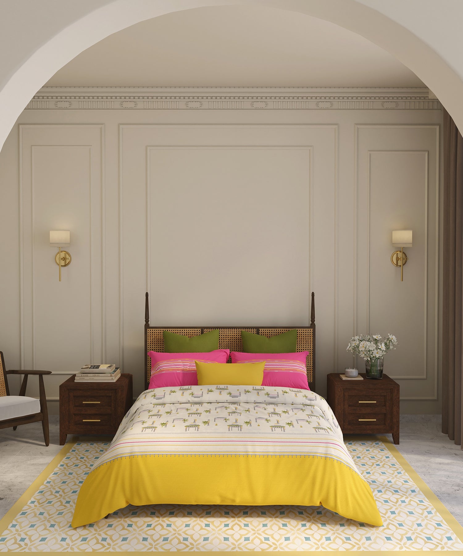 Home Essential Vasant King Bedsheet Gift Set|144 TC Cotton |Navodaya Yellow |2 Pillow Covers