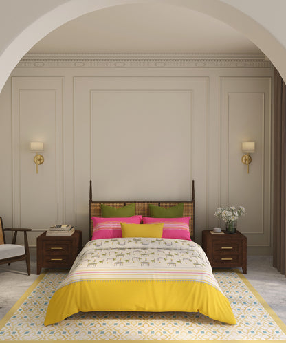 Home Essential Vasant King Bedsheet Gift Set|144 TC Cotton |Navodaya Yellow |2 Pillow Covers