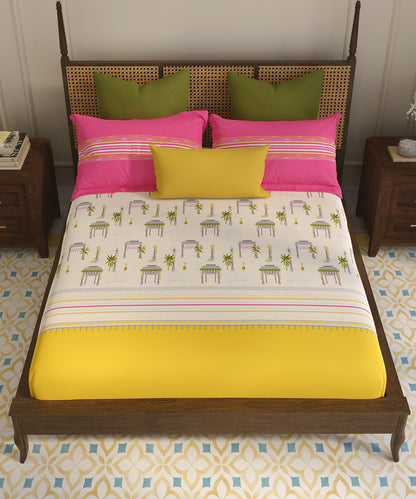 Home Essential Vasant King Bedsheet Gift Set|144 TC Cotton |Navodaya Yellow |2 Pillow Covers