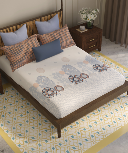 Home Essential Vasant King Bedsheet Gift Set|144 TC Cotton |Navvarsh Blue|2 Pillow Covers