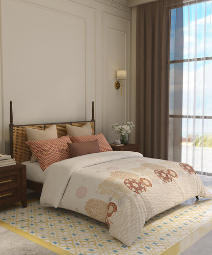 Home Essential Vasant King Bedsheet Gift Set|144 TC Cotton |Navvarsh Beige|2 Pillow Covers