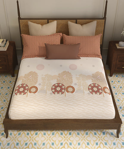 Home Essential Vasant King Bedsheet Gift Set|144 TC Cotton |Navvarsh Beige|2 Pillow Covers
