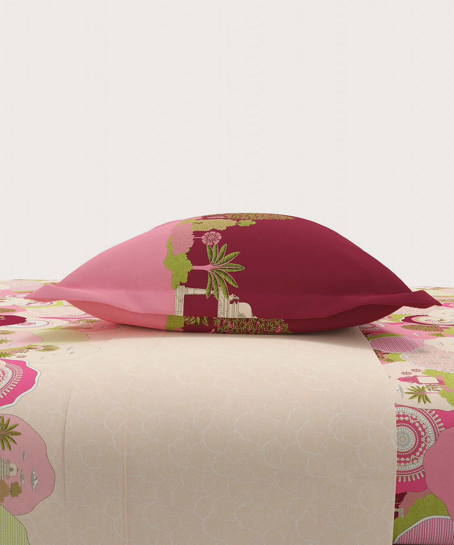Home Essential Vasant King Bedsheet Gift Set|144 TC Cotton |Navya Pink|2 Pillow Covers