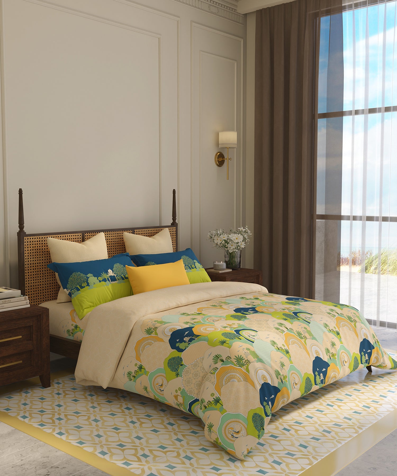 Home Essential Vasant King Bedsheet Gift Set|144 TC Cotton |Navya Peach|2 Pillow Covers