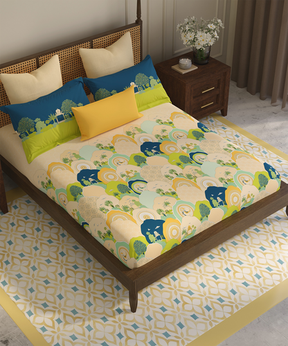 Home Essential Vasant King Bedsheet Gift Set|144 TC Cotton |Navya Peach|2 Pillow Covers