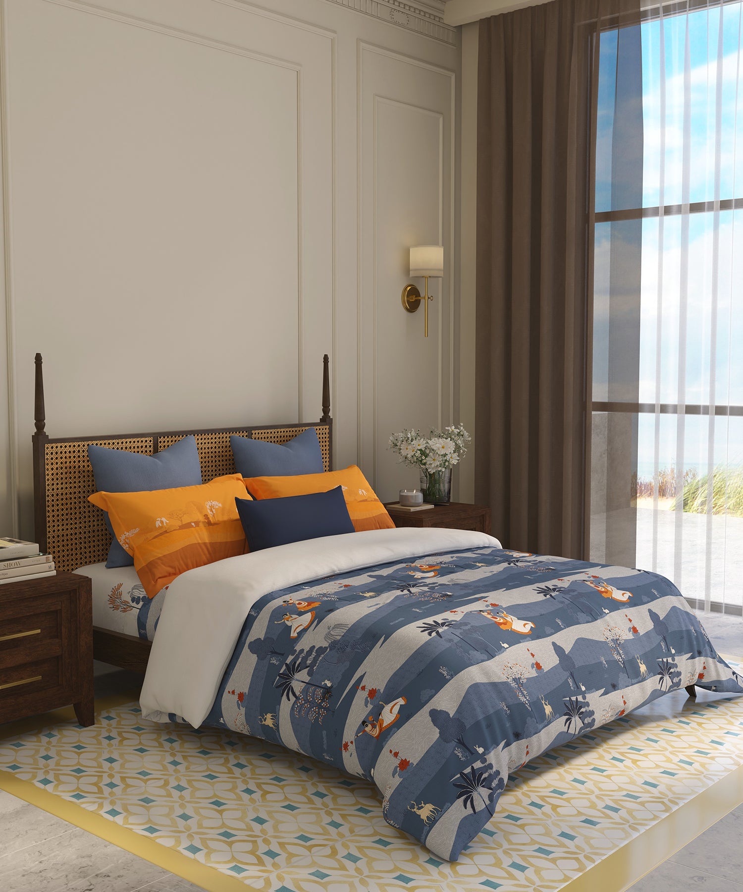 Home Essential Vasant King Bedsheet Gift Set|144 TC Cotton |Raasleela Blue |2 Pillow Covers