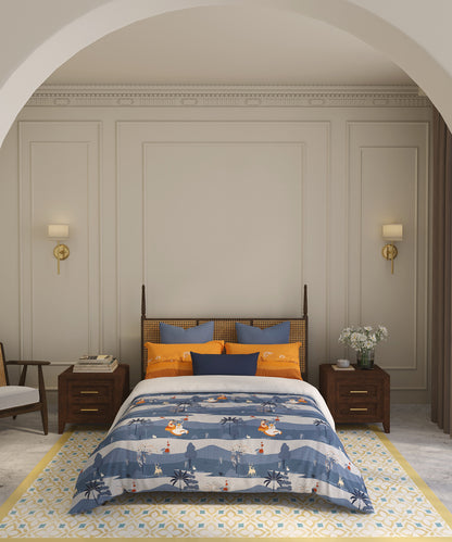 Home Essential Vasant King Bedsheet Gift Set|144 TC Cotton |Raasleela Blue |2 Pillow Covers