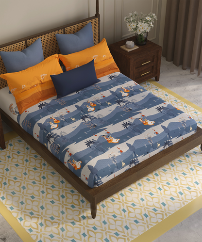Home Essential Vasant King Bedsheet Gift Set|144 TC Cotton |Raasleela Blue |2 Pillow Covers
