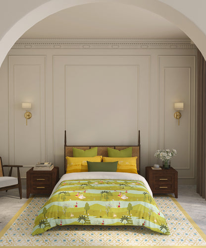 Home Essential Vasant King Bedsheet Gift Set|144 TC Cotton |Raasleela Green |2 Pillow Covers