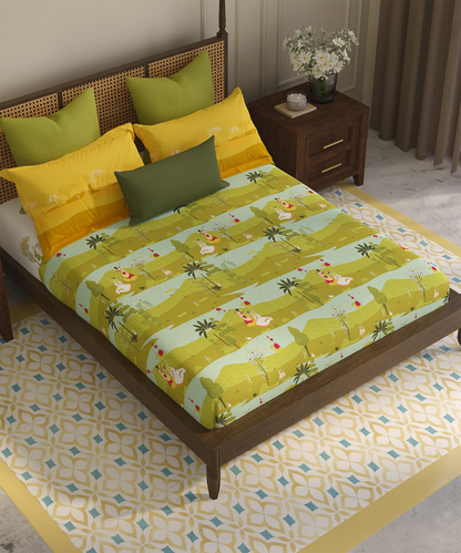 Home Essential Vasant King Bedsheet Gift Set|144 TC Cotton |Raasleela Green |2 Pillow Covers