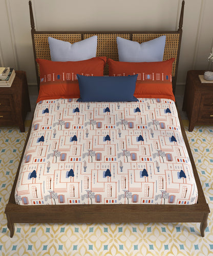 Home Essential Vasant King Bedsheet Gift Set|144 TC Cotton |Siddhi Crimson |2 Pillow Covers